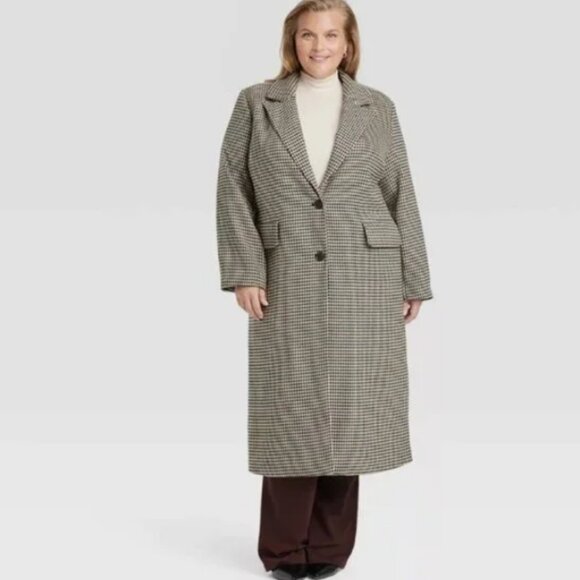Women's Faux Wool Topcoat - A New Day Black/Tan Houndstooth XL - Picture 1 of 7